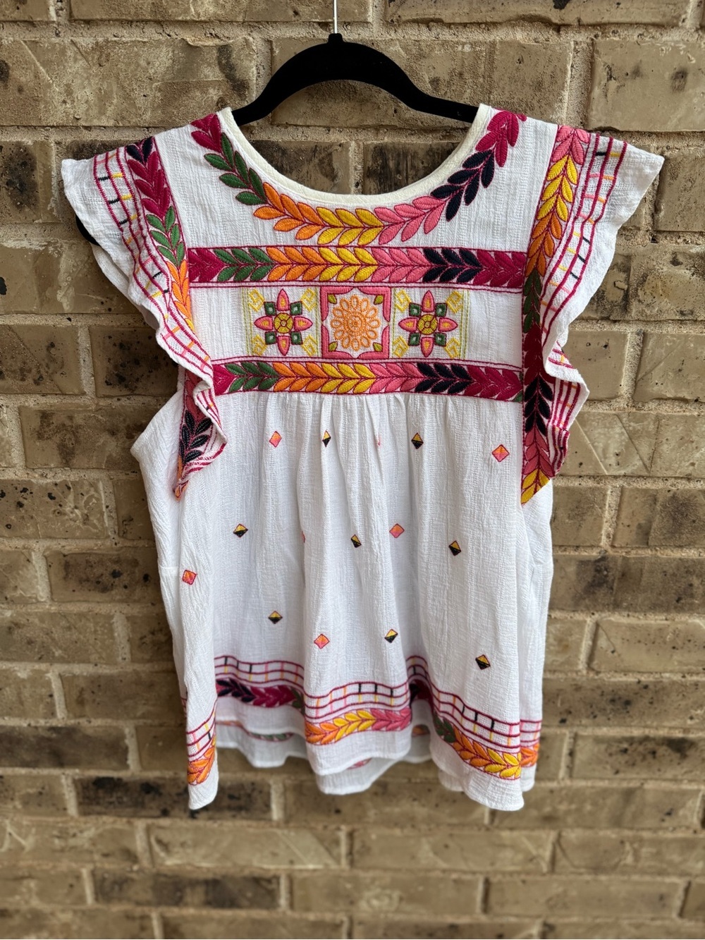 Anthropologie En Creme Ruffle Sleeve Embroidered Shirt Size small - Picture 3 of 9